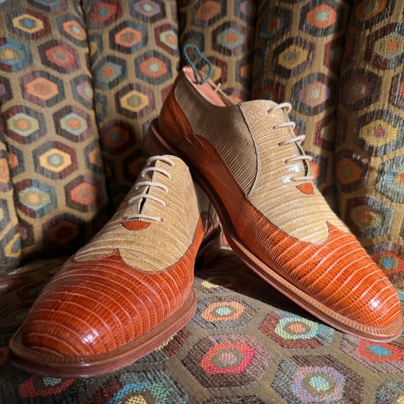 David Eden Teju lizard "TWIST" spectators men's 9 caramel/bone + box, bag, trees - Picture 2 of 14
